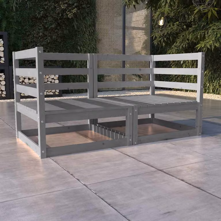 vidaXL Divano da Giardino a L Grigio in Legno di Pino con Cuscini