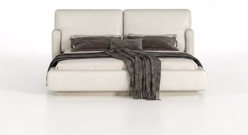 Letto imbottito moderno, color crema, matrimoniale, design per la camera da letto