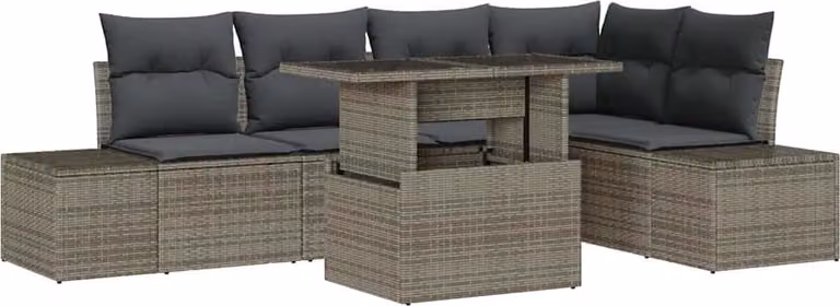 Set Divano da Giardino 6 pcs Grigio Poly Rattan