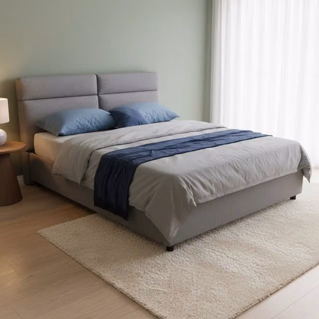 Letto Matrimoniale Annus DMORA con Materasso Incluso, Struttura Imbottita in Tessuto e Cassettoni, Grigio, L: 160 cm, P: 200 cm, H: 180 cm