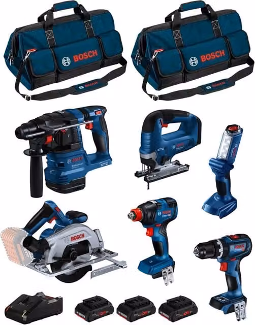Kit utensili elettrici Bosch 18V BK603BAG con 3 batterie da 4,0Ah e caricabatterie colore blu