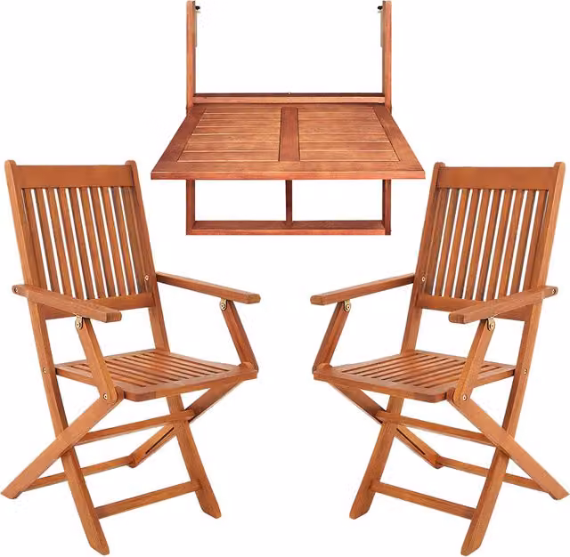 Set da giardino Casaria in legno di acacia marrone composto da tavolo rettangolare e 3 sedie pieghevoli