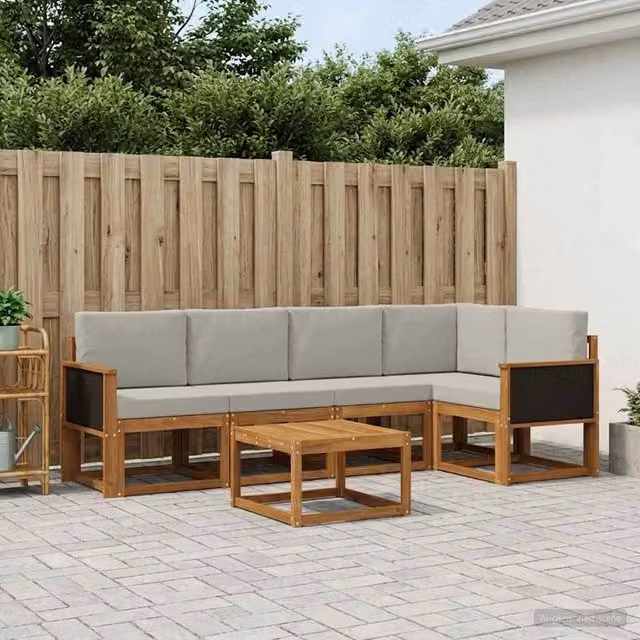 Set di divani da esterno 6 pz Naturale e Grigio Chiaro 3385222