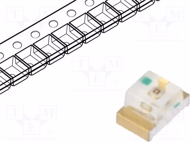 5 LED SMD 2x1,25x1,1mm, tensione di funzionamento 1,95÷2,5V, package 0805, angolo di emissione 120°, intensità luminosa 120÷230 mcd, corrente di funzionamento 20mA, modello KP-2012SURCK