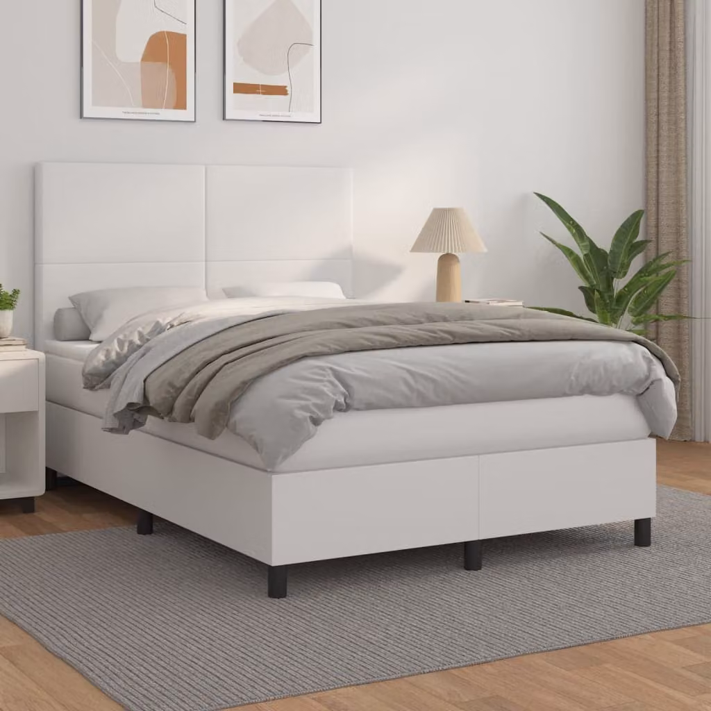 vidaXL Giroletto a Molle con Materasso in Similpelle Bianco L: 140 cm, P: 190 cm