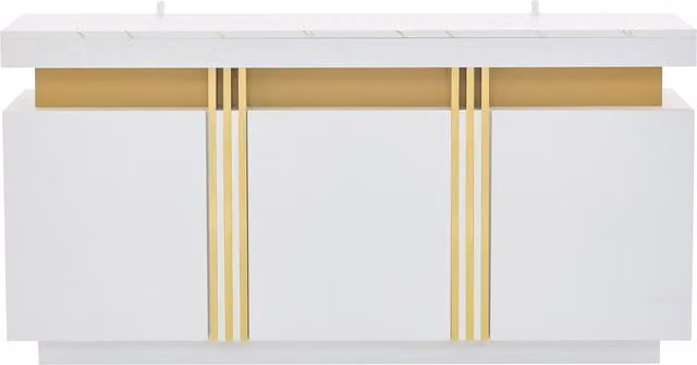Madia moderna bianca con finitura lucida e 3 ante, L: 140 cm, P: 38 cm, H: 70 cm