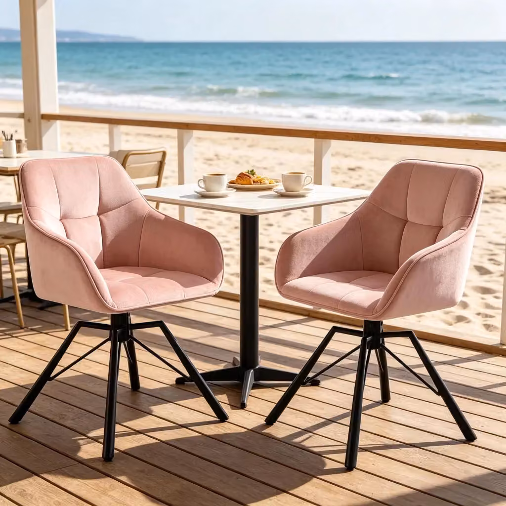 Set di 2 sedie girevoli WISHDOR in velluto rosa con braccioli e struttura in metallo per sala da pranzo, cucina o soggiorno – 2