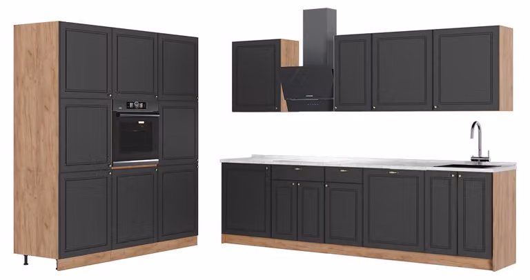 Cucina componibile Vicco Fame-Line Oro-antracite rustico/Rovere dorato 460 cm, PL Marmo, Model 63783