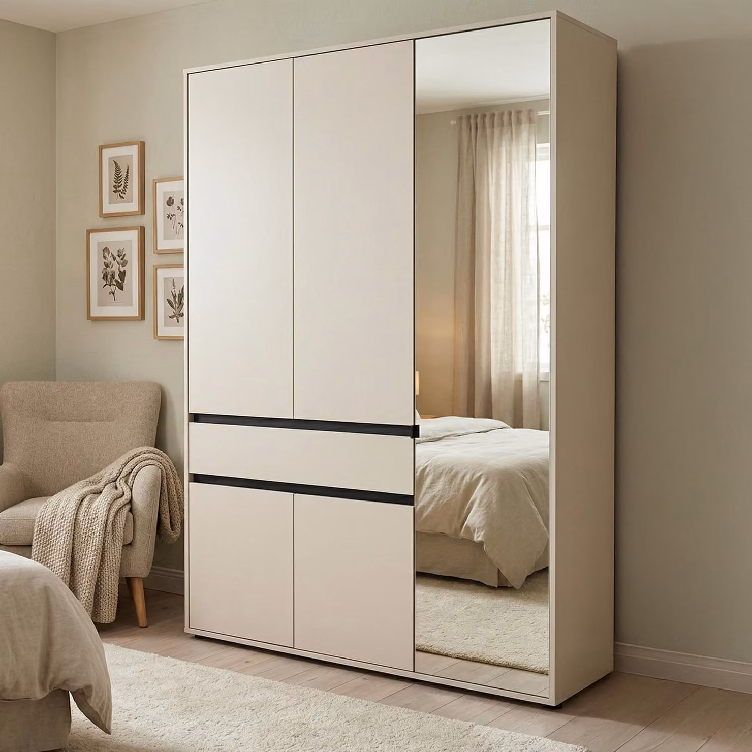 Dmora Guardaroba 3 Ante Ilbono 138x55 cm Bianco, 5 Ripiani un Cassetto