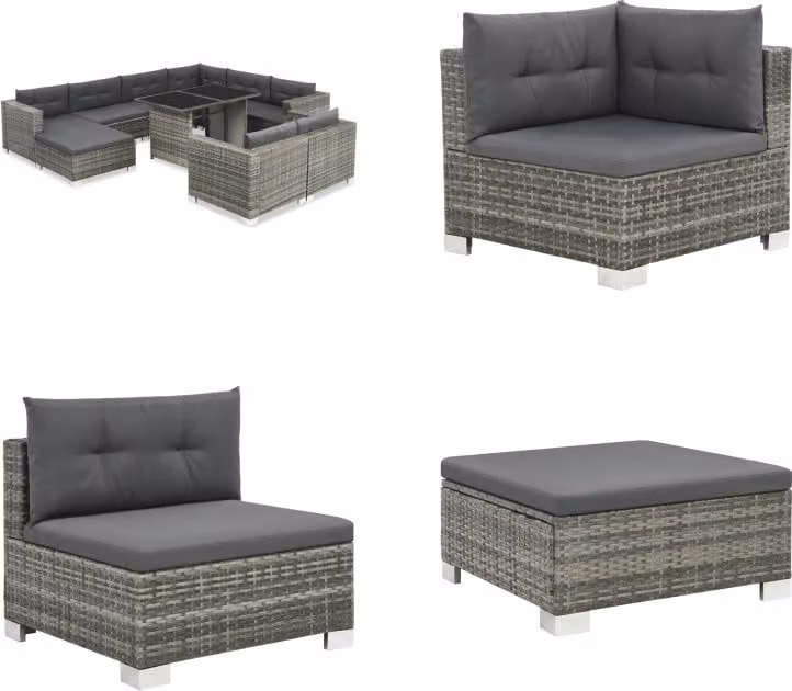 vidaXL 10 pezzi set salotto da giardino con cuscini in poly rattan grigio - set divano da giardino - set divano da giardino - set divano da giardino - set divano da giardino