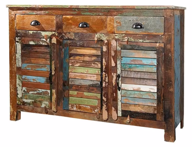 Buffet PATCHWOOD 125 cm in legno riciclato multicolore – 3 porte, 3 cassetti