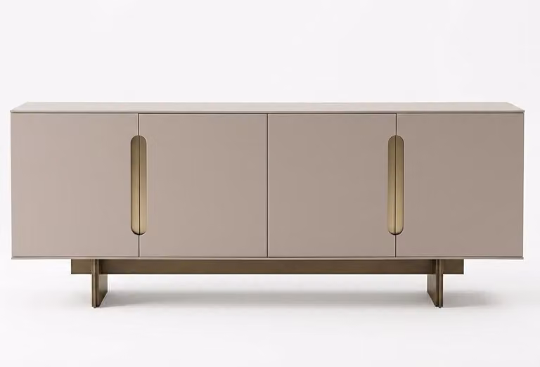 Credenza moderna, beige, armoniosa, accogliente, funzionale, esteticamente piacevole, finitura opaca
