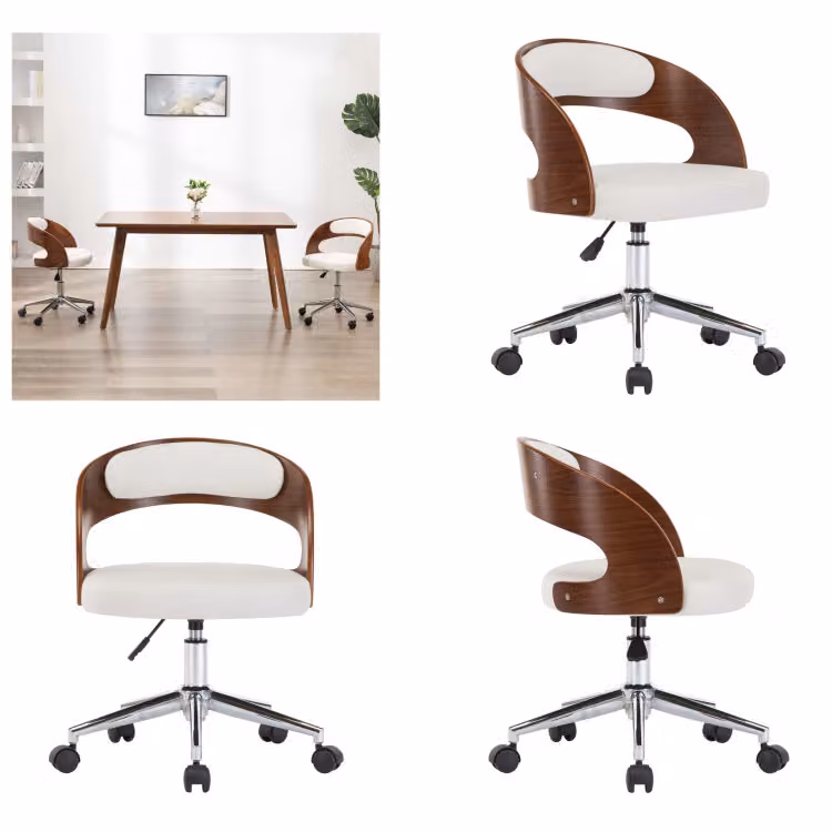vidaXL Sedia girevole da ufficio in legno curvato bianco e Pelle finta - Sedia da ufficio - Sedie da ufficio - Sedia girevole da ufficio - Sedie girevoli da ufficio