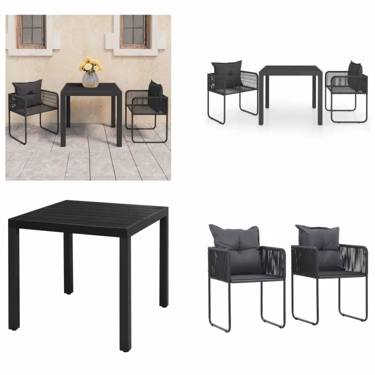 vidaXL Set da pranzo da giardino 3 pezzi PVC rattan nero - Set di mobili da giardino - Set di mobili da giardino - Tavolo e sedie da giardino - Tavoli e sedie da giardino