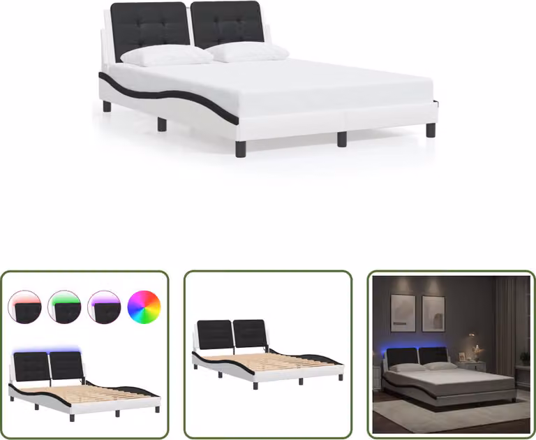 The Living Store Struttura letto con LED bianco e nero 120x200 cm in ecopelle