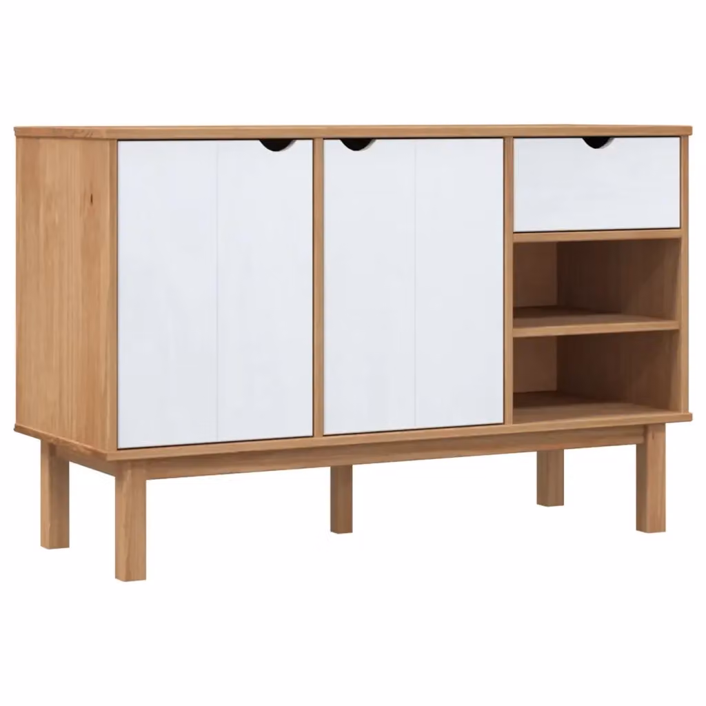 Credenza scandinava vidaXL in legno di pino Marrone e Bianco L: 114 cm, P: 43 cm, H: 73,5 cm – 2