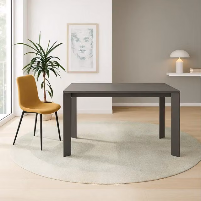 Tavolo da pranzo rettangolare allungabile in ceramica effetto marmo Duzzle colore grigio antracite L/P: 120-170 x 80 cm, H: 75 cm