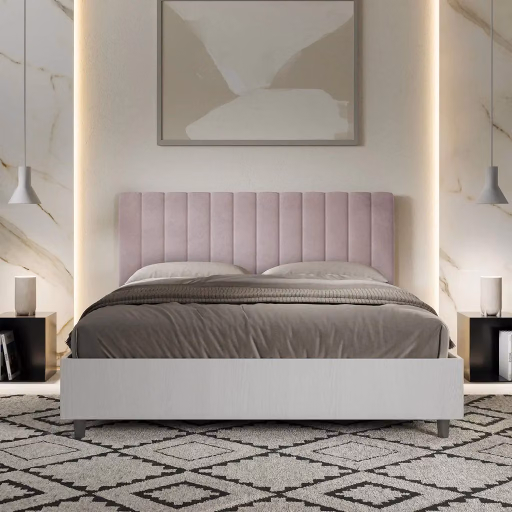 Letto Matrimoniale Kaia GIORDANOSHOP in Legno e Tessuto Microfibra Viola L/P/H: 160 x 200 x 113 cm – 2