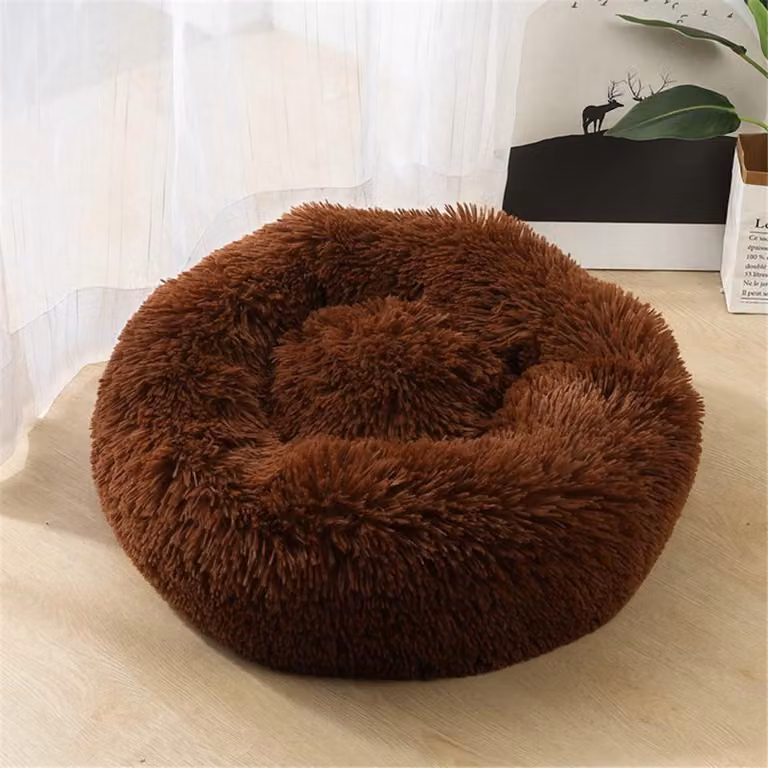 Cuccia per cani, cuccia per gatti, morbida, rotonda, in peluche, 90 cm, color marrone scuro