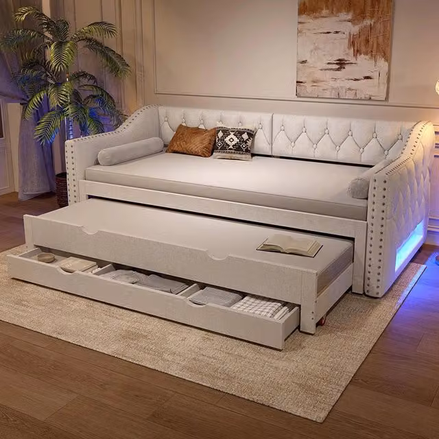 Letto giorno 90x200cm?- Xylo - 3 cassetti LED beige
