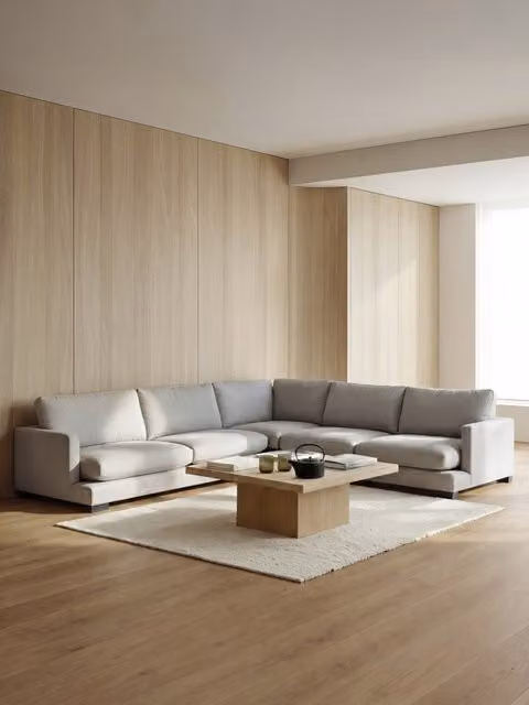 Divano angolare imbottito Crate Kenay Home colore bianco e grigio per il tuo soggiorno