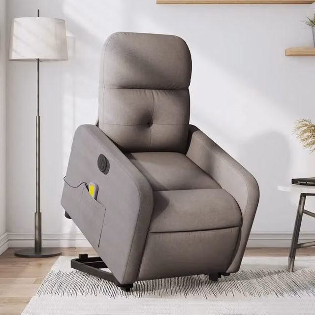 Poltrona Alzapersona Elettrica con Massaggio vidaXL in Tessuto Beige o Grigio per Anziani con Braccioli