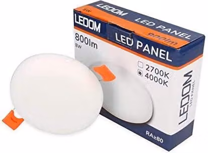 2 LEDOM frameless LED panel lighting spot da incasso 8W, 90mm diametro 800lm, 4000K bianco neutro plafoniera rotonda