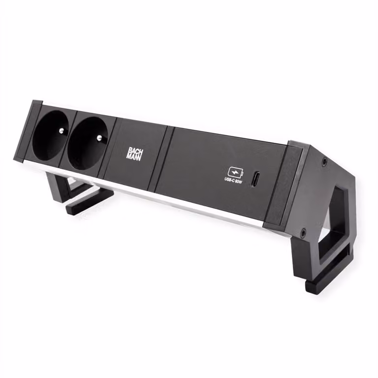 Bachmann Desk2 Alu Nero 2Xute 1Xusbc 60W 0,2M Gst18
