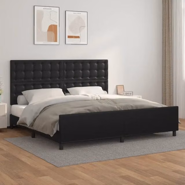 Giroletto con Testiera-Struttura Letto con testiera Nero 200x200 cm in Similpelle 580831