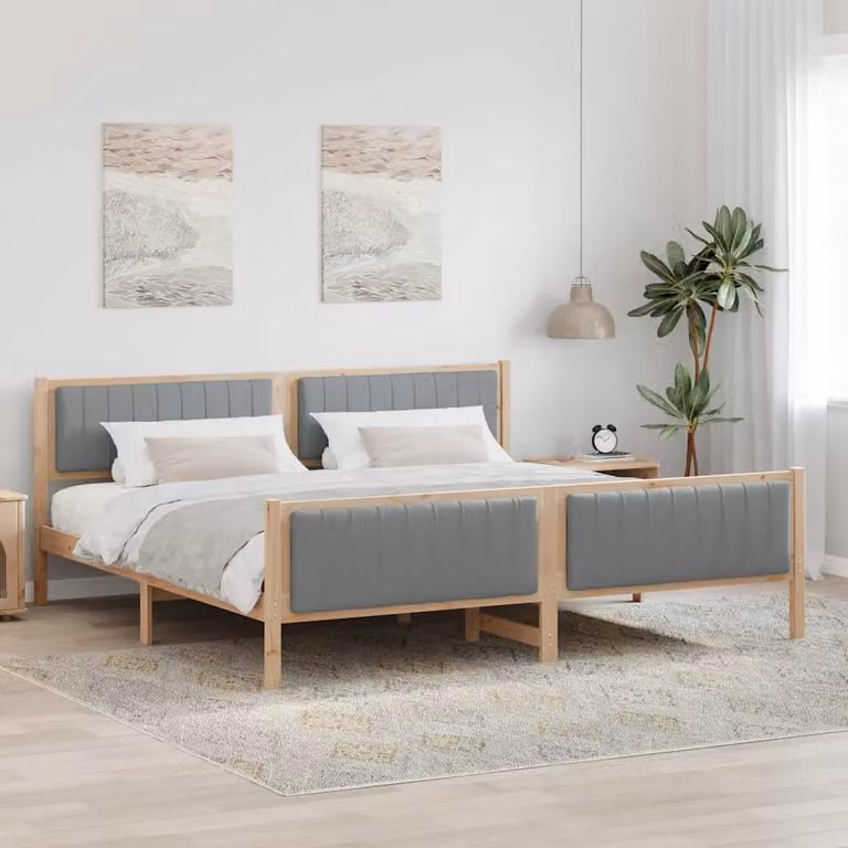 Struttura del letto moderna vidaXL in legno di pino, marrone e grigio chiaro, L/P/H: 200 x 200 x 85,5 cm