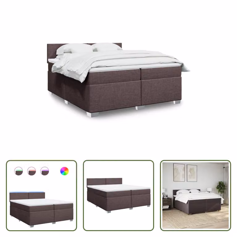 The Living Store Letto a molle con materasso marrone scuro 200x200 cm in tessuto
