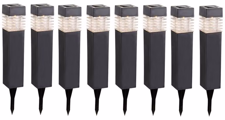 Lampade solari a LED, IP44, grigio, H 38,5 cm, set da 8