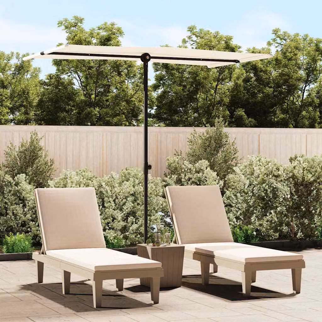 Ombrellone da esterni vidaXL con palo centrale in alluminio e copertura in poliestere, Bianco Sabbia, L: 180 cm, P: 110 cm
