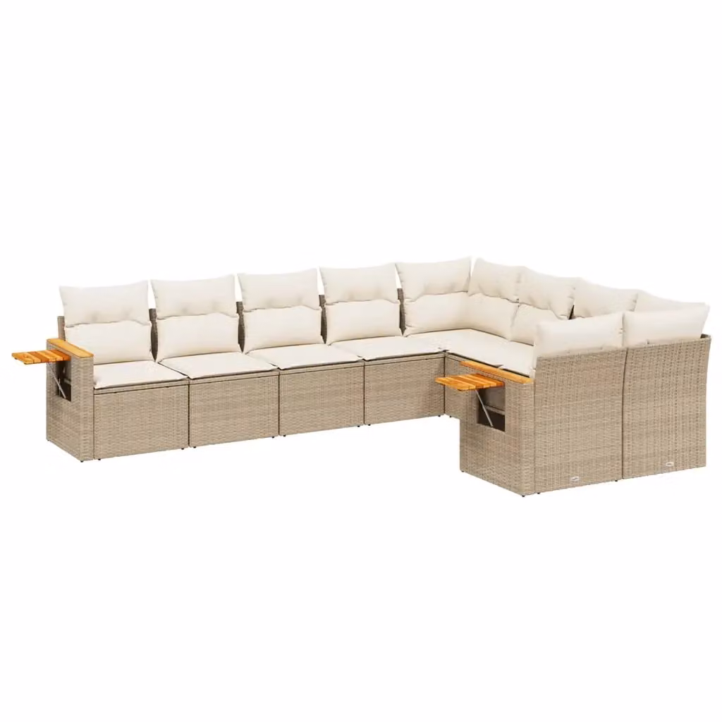 vidaXL Set Divano da Giardino a L 9 pz in Polyrattan con Cuscini Beige e Tavolino da Esterno – 2