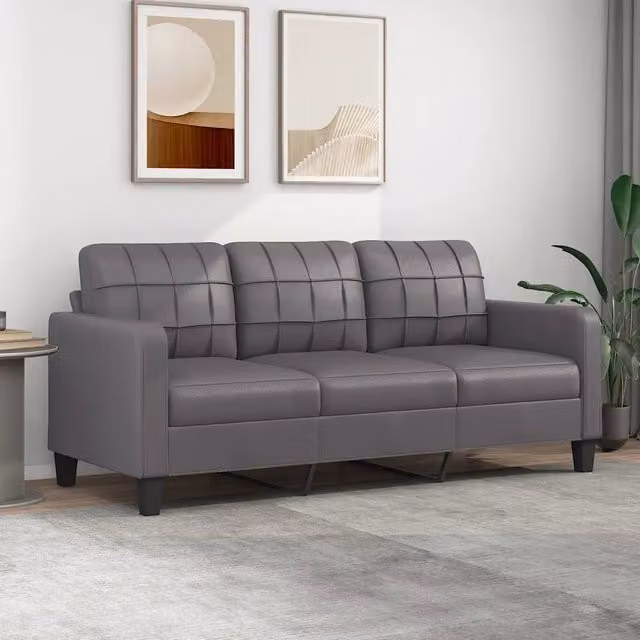 Divano a 3 Posti-Sofa 3 Posti Grigio 180 cm in Similpelle 763643