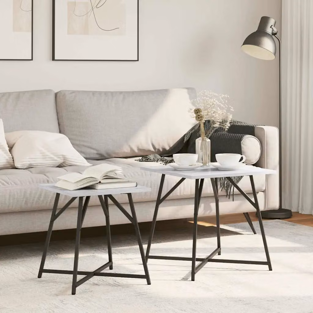 Set di 2 tavolini quadrati vidaXL in stile industriale, colore Grigio Sonoma e Nero, L/P/H: 50 x 50 x 50 cm