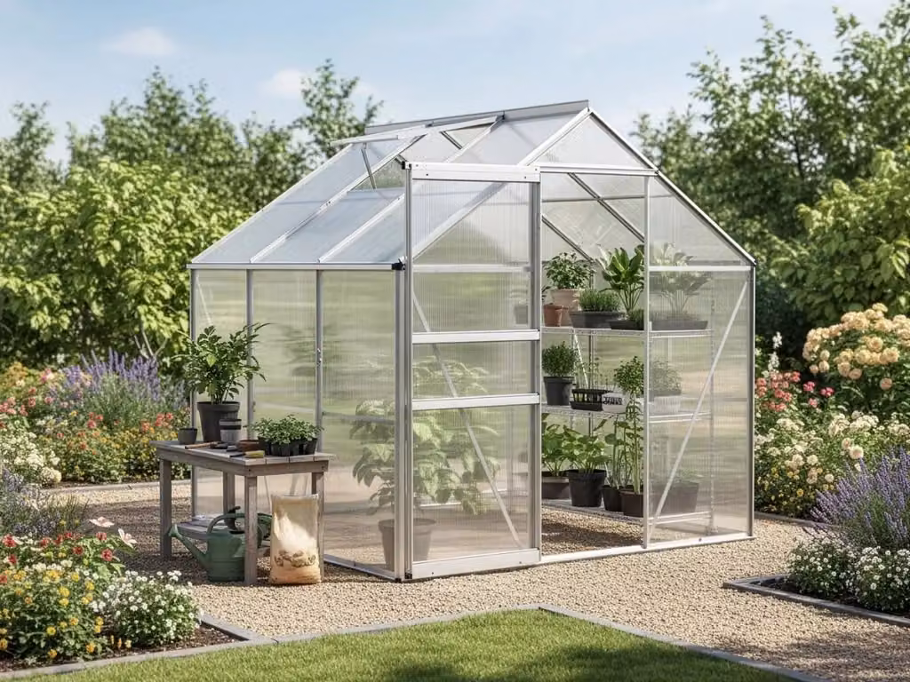 Serra da giardino Basilic Habitat Et Jardin in policarbonato e alluminio con finestra scorrevole, Grigio, L/P/H: 190 x 190 x 195 cm – 2