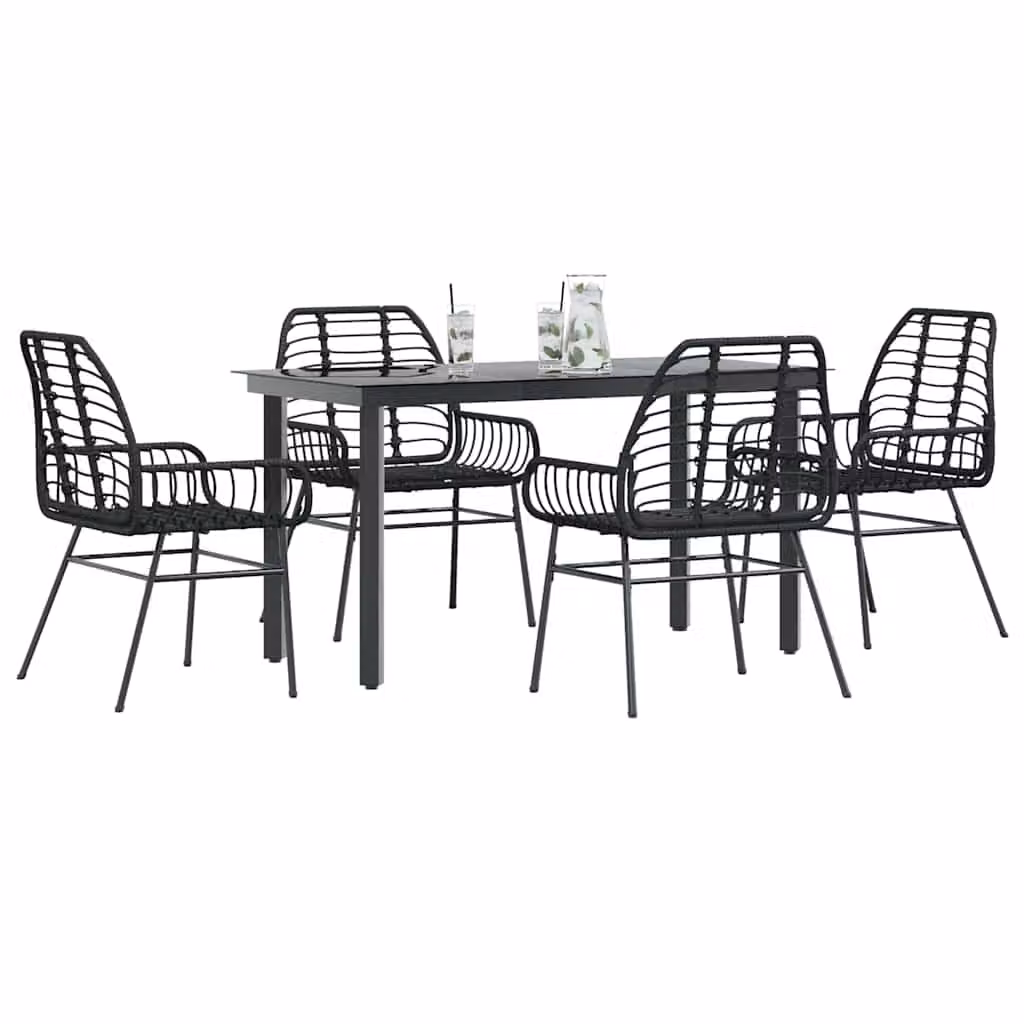 Set Mobili da Pranzo per Giardino e Terrazzo vidaXL in Polyrattan e Vetro Nero, 5 Pezzi