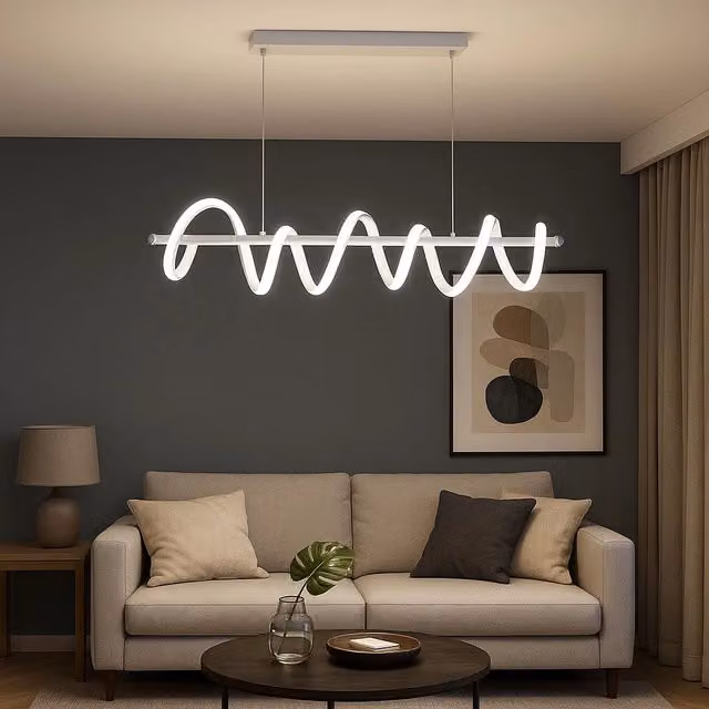 Lampadario a sospensione con luci a led da soffitto stile moderno twister 4800 lumen 60w luce bianca fredda 6500K