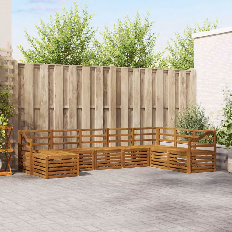 Set di divani da esterno vidaXL 8 pz in legno di acacia marrone con cuscini e pouf a forma di L per giardino e terrazza