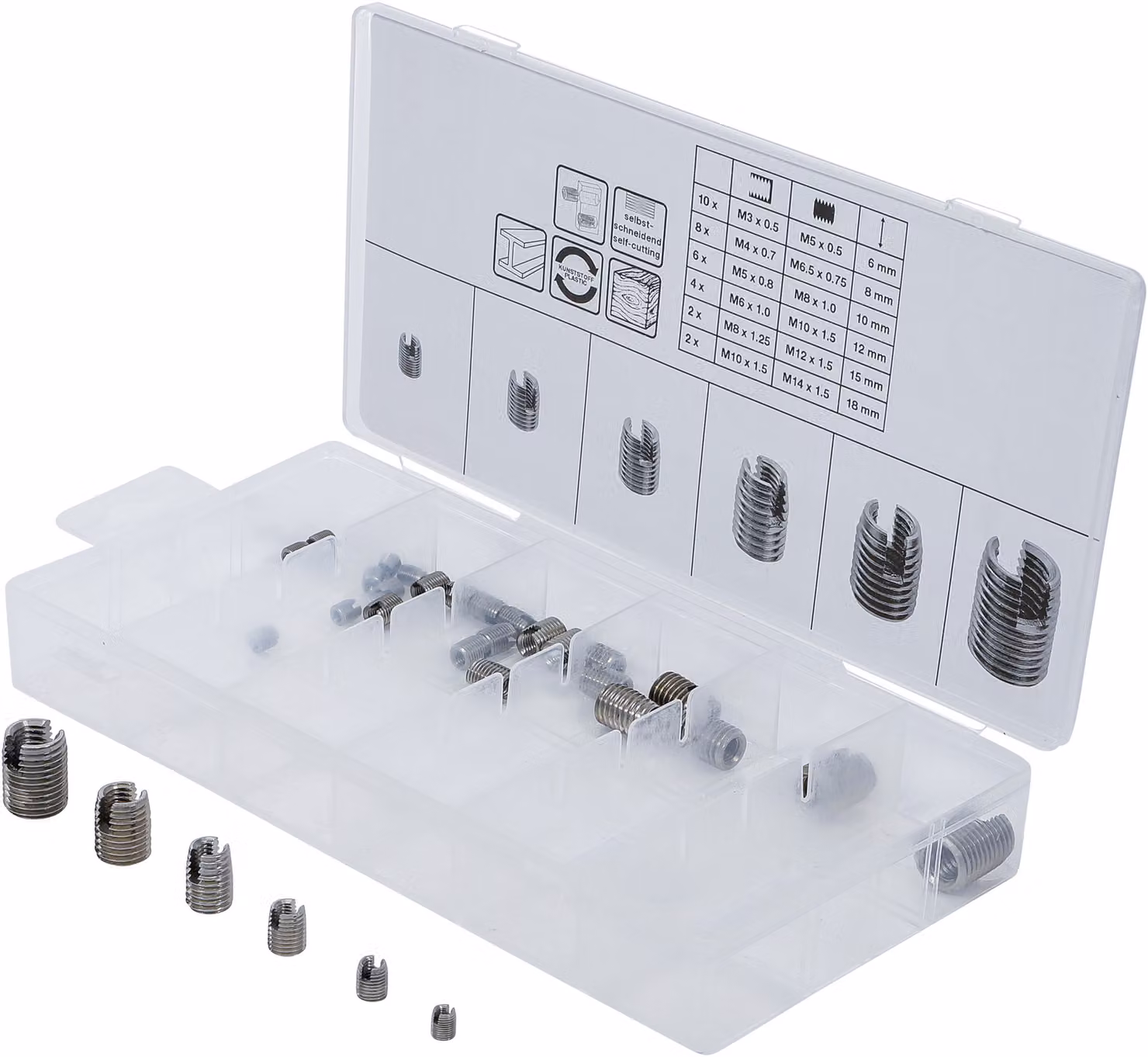 BGS Assortimento di inserti filettati autofilettanti 32 pezzi - 6845