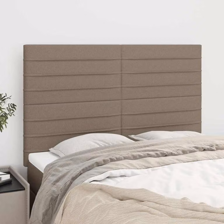 Testiera per letto vidaXL in tessuto color tortora con struttura in legno L: 144 cm, P: 5 cm, H: 118/128 cm