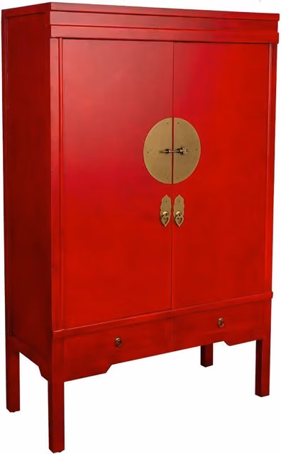Armadio Wanderlust Deco in legno e MDF con 2 ante e 4 cassetti interni, stile orientale, colore rosso e oro, L: 63 cm, P: 26 cm, H: 100 cm