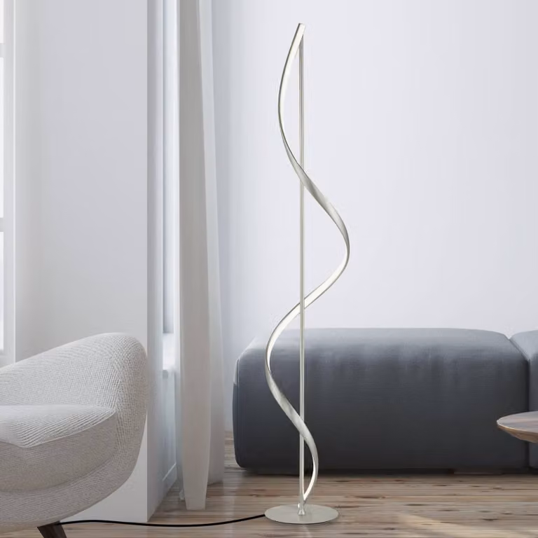 Q-Smart-Home Paul Neuhaus Q-Swing lampada LED pavimento acciaio Q-Swing, dimmerabile, Alluminio / Grigio / Zincato, Soggiorno / Sala da pranzo, Alluminio, Moderno
