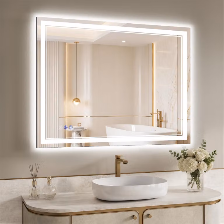 Specchio da bagno a LED, 90x76 cm, 3 colori, con dimmer, grado di protezione IP65