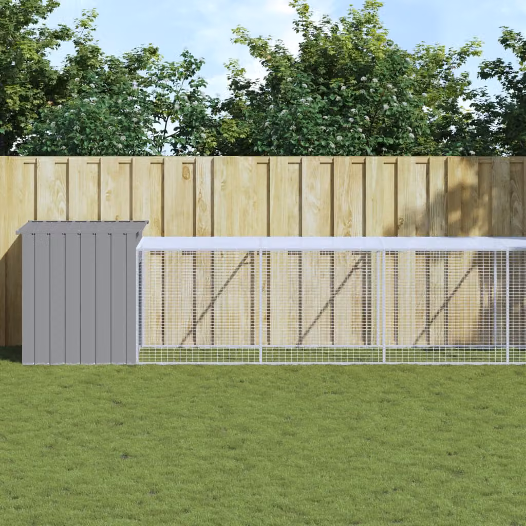 Pollaio con area di corsa vidaXL in acciaio zincato, Grigio Chiaro, L 813 x P 110 x H 110 cm