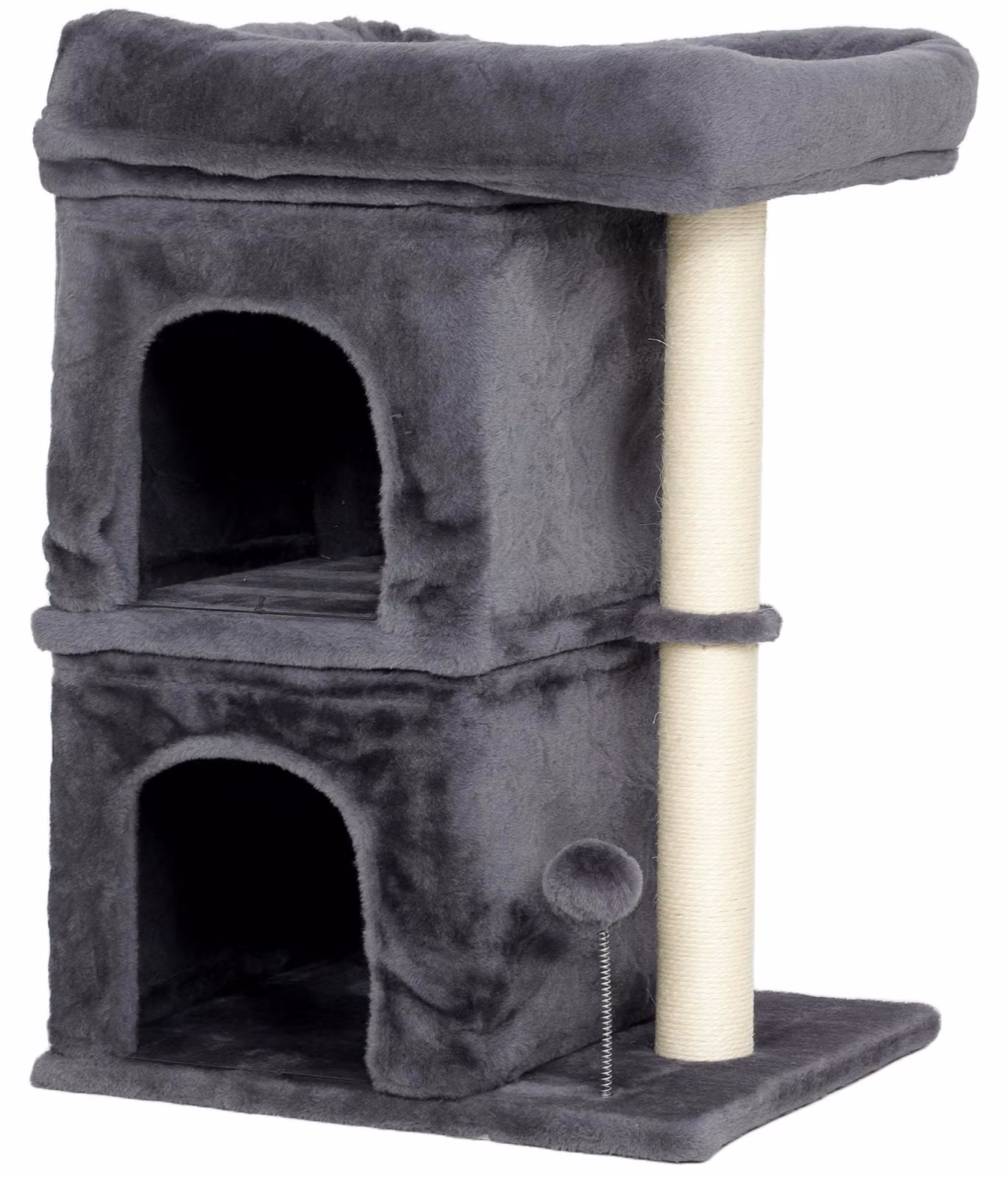 Albero per gatti con 2 casette e una piattaforma | Colore: Grigio + Bianco | Dimensioni: 45x40x66 cm