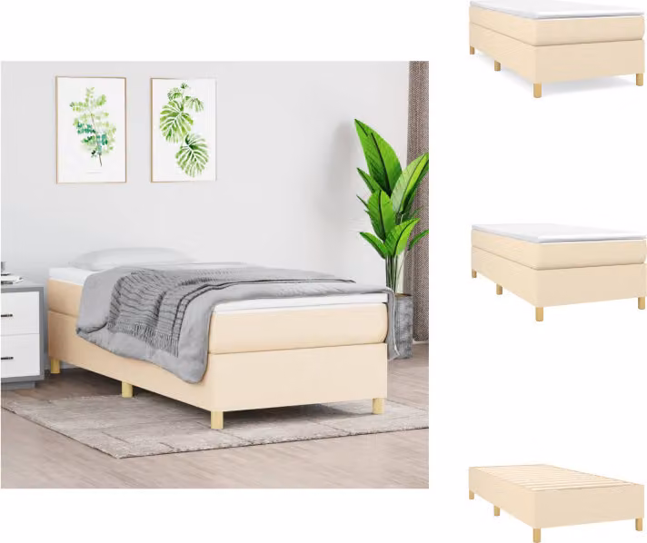 vidaXL Letto a molle con materasso crema 100x200 cm in tessuto - Letti e strutture letto