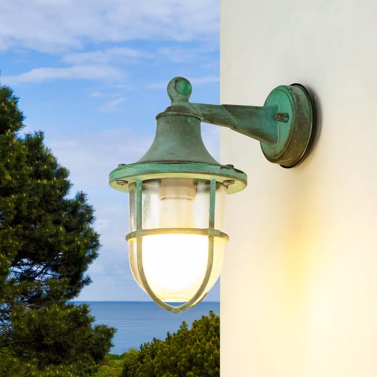 Lampada da parete per esterno E27 IP64 verde antico giardino casa vetro ottone marittimo luce esterna SANTORIN
