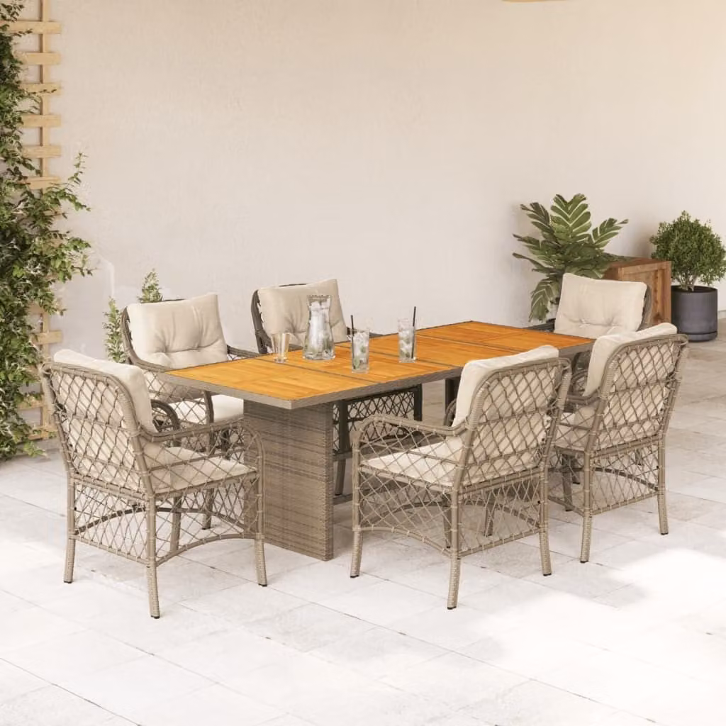 Maison Exclusive - Set da pranzo da giardino 7 pezzi con cuscini in polyrattan beige
